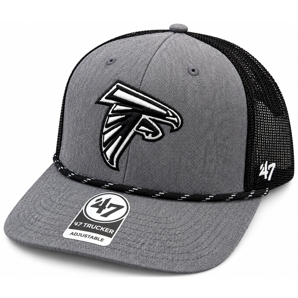 Atlanta Falcons 47 Brand Carbon Rope Trucker Hat Charcoal Grey Adjustable NFL